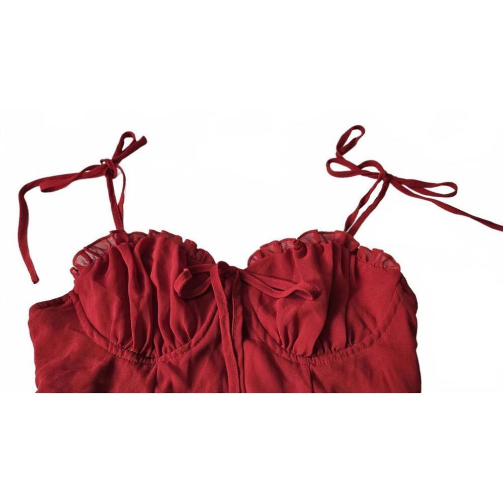 SHEIN MOD Women's Lined Red Mini Dress w/ Ruffled Details & Spaghetti Straps XS - Picture 3 of 10
